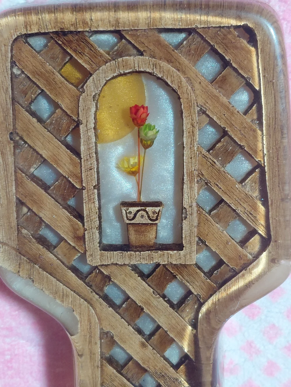 1970's vintage LUCITE Spoon rest with dried flowers, lot of 2